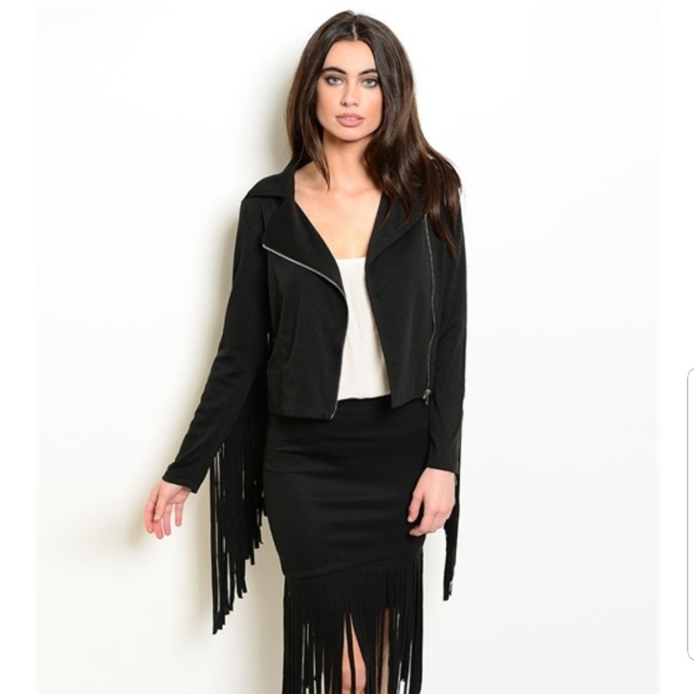 Black Frindge jacket and skirt set
